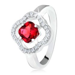 Strieborný prsteň 925, brúsený červený kameň, číre zirkóny, kvet SP28.25 - Veľkosť: 50 mm
