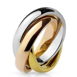 Trojitý prsteň z ocele - trojfarebná kombinácia F9.13 - Veľkosť: 59 mm