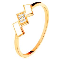Zlatý prsteň 585 - šikmé obdĺžniky pokryté bielou glazúrou a zirkónmi S3GG132.09/10/32/35 - Veľkosť: 59 mm