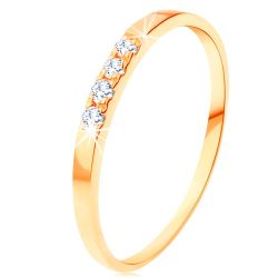 Zlatý prsteň 585 - tenké lesklé ramená, línia štyroch čírych zirkónikov S3GG111.20/26/113.83/87 - Veľkosť: 55 mm