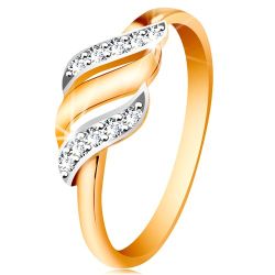 Zlatý prsteň 585 - tri vlnky z bieleho a žltého zlata, trblietavé číre zirkóny S3GG190.48/55 - Veľkosť: 49 mm