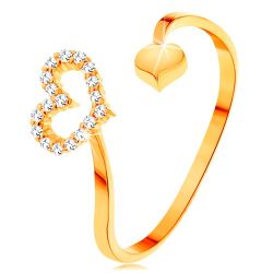 Zlatý prsteň 585 - zvlnené ramená ukončené obrysom srdca a plným srdiečkom S3GG154.36/42/155.77/81 - Veľkosť: 48 mm