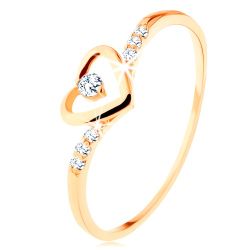 Zlatý prsteň 585, kontúra srdca s čírym zirkónikom, zdobené ramená S3GG125.06/125.20/125.24 - Veľkosť: 49 mm