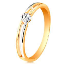 Zlatý prsteň 585, tenké dvojfarebné ramená s výrezom a čírym zirkónom S3GG190.10/16 - Veľkosť: 51 mm