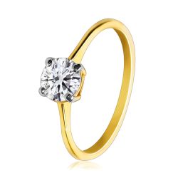 Zlatý prsteň v kombinovanom 14K zlate - tenké ramená, brúsený výrazný zirkón vo vyvýšenom kotlíku S4GG246.79/84 - Veľkosť: 49 mm