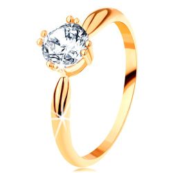 Zlatý zásnubný prsteň 585 - zaoblené ramená, žiarivý okrúhly zirkón čírej farby S3GG113.35/41 - Veľkosť: 50 mm