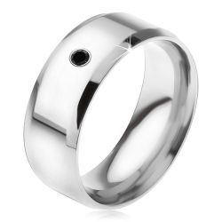 Zrkadlovolesklý prsteň z ocele 316L, čierny kamienok BB16.02 - Veľkosť: 62 mm