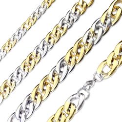 Šperky Eshop - Oceľová retiazka v strieborno-zlatom farebnom prevedení - mierne skosené lesklé očká, 11 mm  P13.18