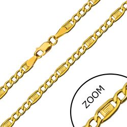 Šperky Eshop - Zlatá retiazka 585 - tri oválne očká, článok s gréckym kľúčom, 450 mm GG26.34