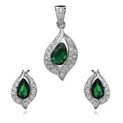 OLIVIE Smaragdová sada strieborných šperkov so zirkónmi 2685