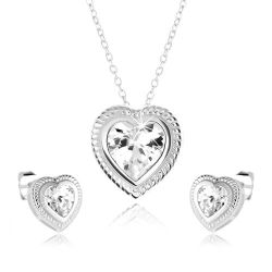 Set náhrdelníka a náušníc zo striebra 925, symetrické srdce, číry zirkón SP43.06