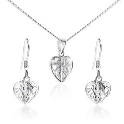 Set zo striebra 925 - náhrdelník a náušnice, vyrezávané srdcia S49.13