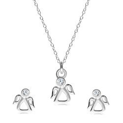 Šperky Eshop - Dvojset zo striebra 925 - náušnice a náhrdelník, vykrajovaný anjelik s čírym zirkónom  R24.07