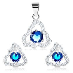 Šperky Eshop - Sada prívesku a náušníc, striebro 925, modrý zirkón v obryse trojuholníka R29.3