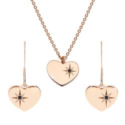 Šperky Eshop - Sada ružovozlatej farby, striebro 925 - náušnice a náhrdelník, srdce s Polárkou a diamant R44.10