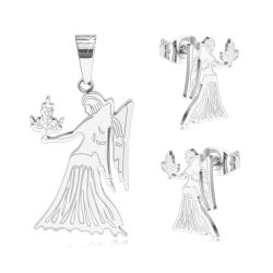Šperky Eshop - Sada z chirurgickej ocele striebornej farby, prívesok a náušnice, znamenie PANNA W27.25