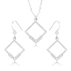 Šperky Eshop - Set náhrdelníka a náušníc - striebro 925, kontúra kosoštvorca, číre zirkóny, vrúbky SP85.16