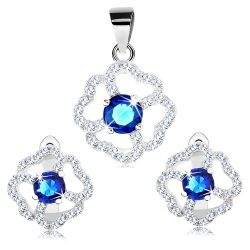 Šperky Eshop - Set náušníc a prívesku zo striebra 925, modro-číry trblietavý kvet R28.24