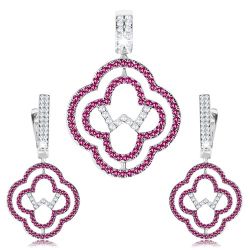 Šperky Eshop - Set náušníc a prívesku, striebro 925, obrysy kvetov, číre a ružové zirkóny SP94.01