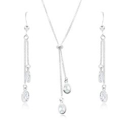 Šperky Eshop - Set zo striebra 925 - náhrdelník a náušnice, číre zirkónové ovály na retiazkach SP85.08