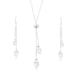 Šperky Eshop - Set zo striebra 925 - náhrdelník a náušnice, zirkónové srdiečka na retiazkach SP85.07