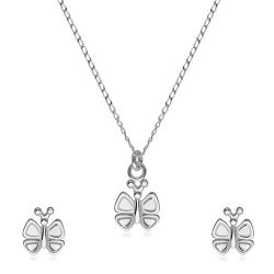Šperky Eshop - Strieborná 925 dvojdielna sada - náušnice a náhrdelník, motýlik s ozdobenými krídelkami R24.08