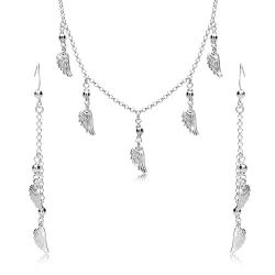 Šperky Eshop - Strieborná 925 sada - náušnice a náhrdelník, anjelské krídla a guličky na retiazke R48.09