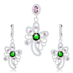 Šperky Eshop - Strieborný set 925, prívesok, náušnice, asymetrický kvet zdobený zirkónmi SP95.21
