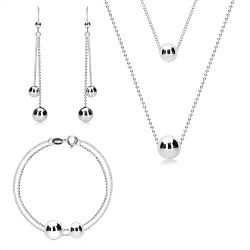 Šperky Eshop - Trojdielna sada - dvojitá retiazka, hladké zrkadlovolesklé guľôčky, striebro 925 R17.11