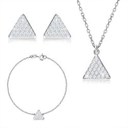 Šperky Eshop - Trojdielna sada, striebro 925 - rovnostranný trojuholník so zirkónmi, retiazka R43.26