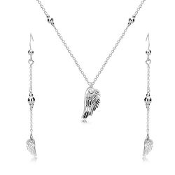 Strieborný set 925 - náušnice a náhrdelník, anjelské krídlo a lesklé guličky R47.26