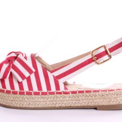 Dámske letné sandále pásikavé s mašľou (LK16) - červeno-biele