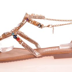 Dámske letné sandále s farebnými kamienkami - bronzové (JH37P)