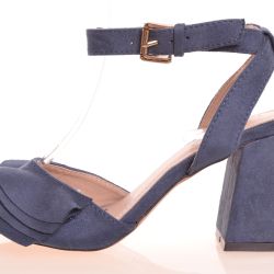 Dámske letné semišové sandále s volánikmi - modré (LL-70P) (v. 8 cm)