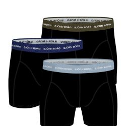 BJÖRN BORG - 3PACK essential black boxerky s farebným pásom