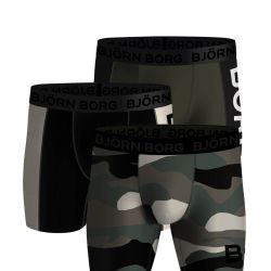 BJÖRN BORG - 3PACK performance logo camo army green print boxerky