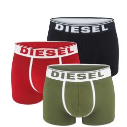 DIESEL - 3PACK cotton stretch army green & red boxerky - limitovaná edícia