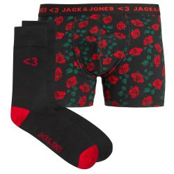 Jack&Jones Pánska sada - boxerky a ponožky JACRON 12205034 Black Print XXL