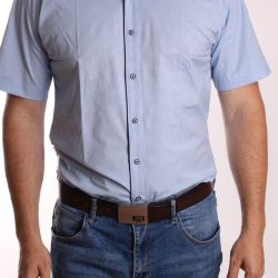 Pánska elastická košeľa s krátkym rukávom ENZO (3543) - bledomodrá vzorovaná