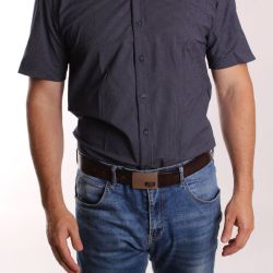Pánska elastická košeľa s krátkym rukávom ENZO (3543) - tmavomodrá vzorovaná