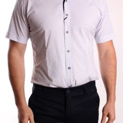 Pánska elastická košeľa s krátkym rukávom ENZO (3551) - biela vzorovaná