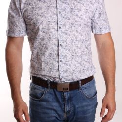 Pánska elastická košeľa s krátkym rukávom ENZO (3556) - biela vzorovaná