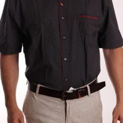 Pánska elastická košeľa s krátkym rukávom ENZO (3599) - čierna vzorovaná
