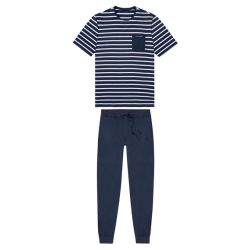 LIVERGY® Pánske bavlnené pyžamo (L (52/54), navy modré/pruhy)