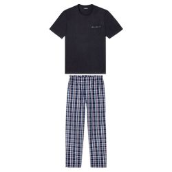 LIVERGY® Pánske bavlnené pyžamo (M (48/50), navy modré/červené/pruhy)