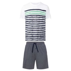 LIVERGY® Pánske krátke pyžamo (L (52/54), biela/navy modrá)