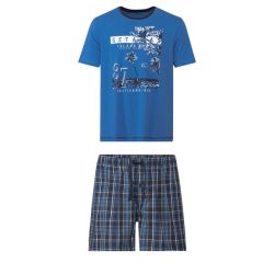 LIVERGY® Pánske krátke pyžamo (L (52/54), modrá/károvaná)