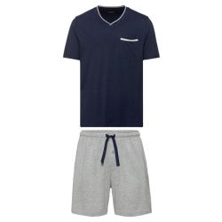LIVERGY® Pánske krátke pyžamo (M (48/50), navy modrá/sivá)