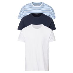 LIVERGY® Pánske tričko, 3 kusy (L (52/54), biela/navy modrá/modrá s pruhmi)