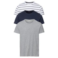 LIVERGY® Pánske tričko, 3 kusy (L (52/54), sivá/navy modrá/pruhovaná)